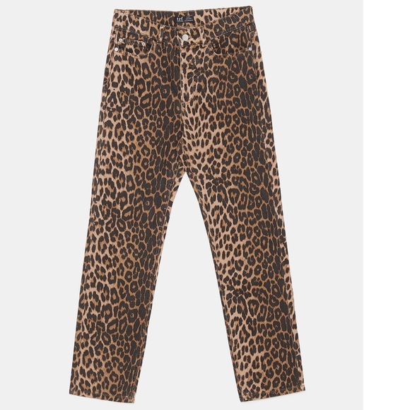 NWT Zara Straight-leg Leopard Print Jeans - Picture 4 of 7